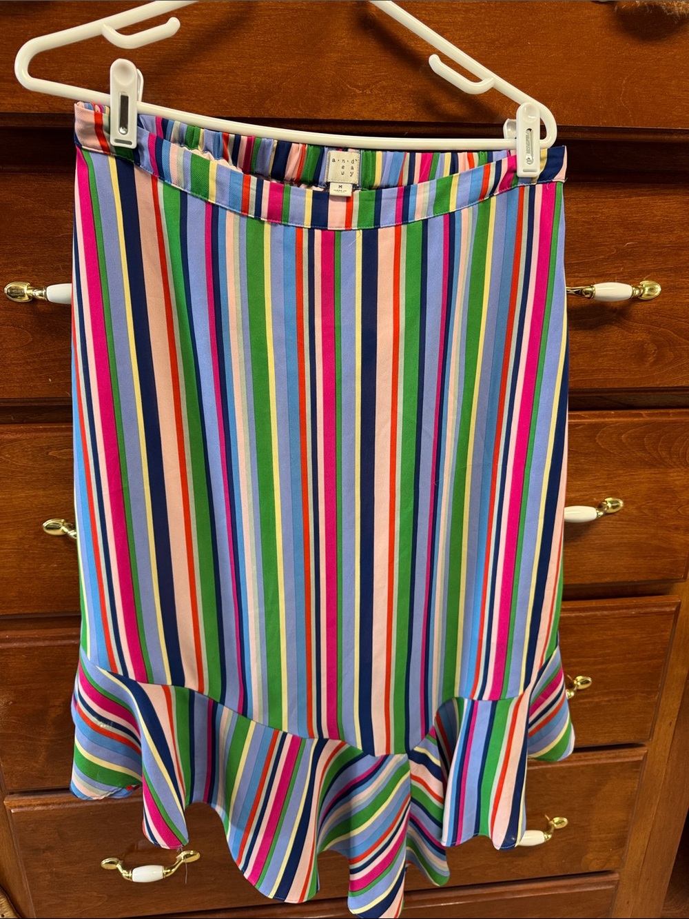 a new day Multicolor Vertical Stripe Ruffle-Hem Skirt